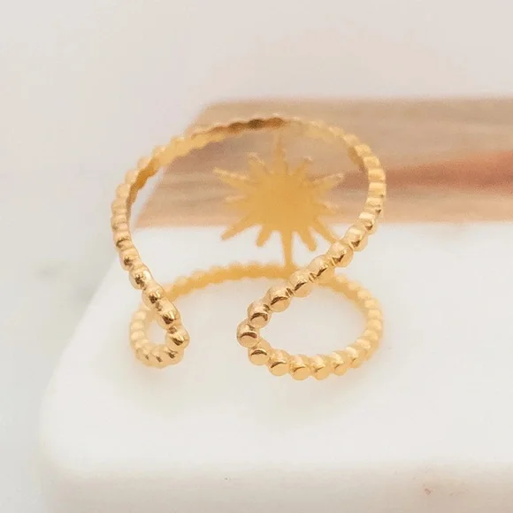 Stainless Steel Gold Tone Sunburst Adjustable Ring (R42) - Picture 7 of 10